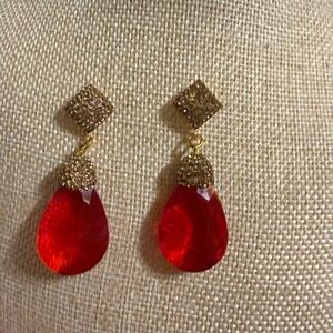 Elegant Gold and Red Drop Earrings